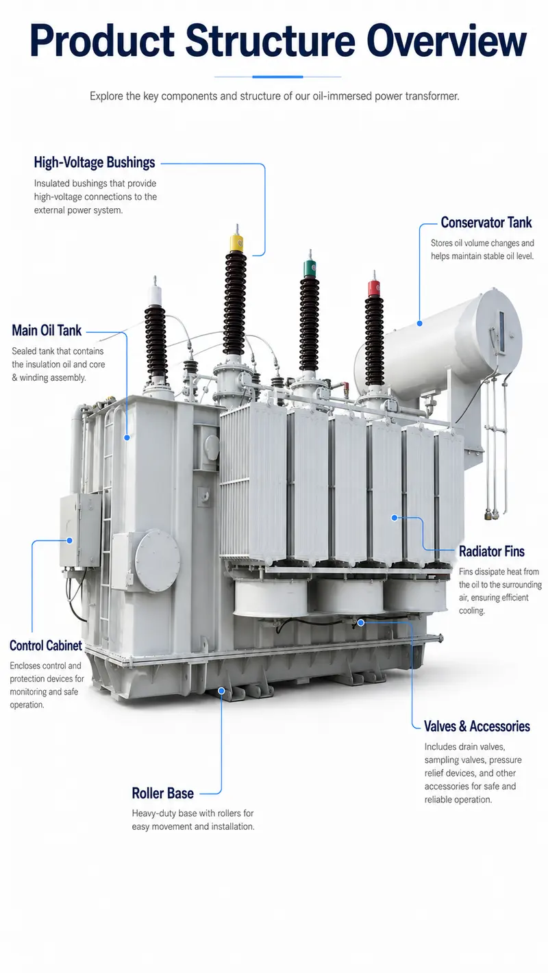 Customized 2500 kVA Three-Phase Oil-Immersed Power Transformer 66 kV / 415 V — dimensions and layout