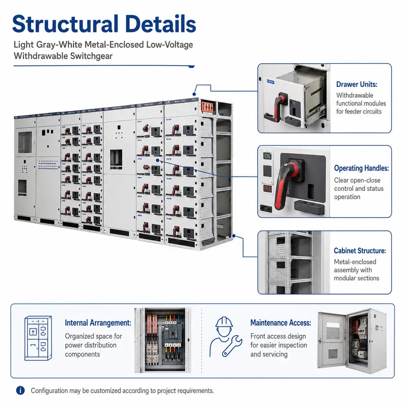Customized Three-Phase 12kV Low Voltage Switchgear Cabinet (GCS, IP65, Energy Saving) — internal structure