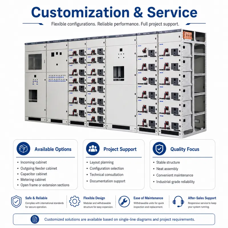 Customized Three-Phase 12kV Low Voltage Switchgear Cabinet (GCS, IP65, Energy Saving) — customisation options