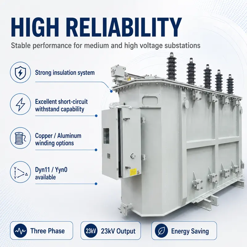 Energy-Saving 25 / 30 MVA Oil-Immersed Power Transformer 66–110 kV — specification and nameplate detail
