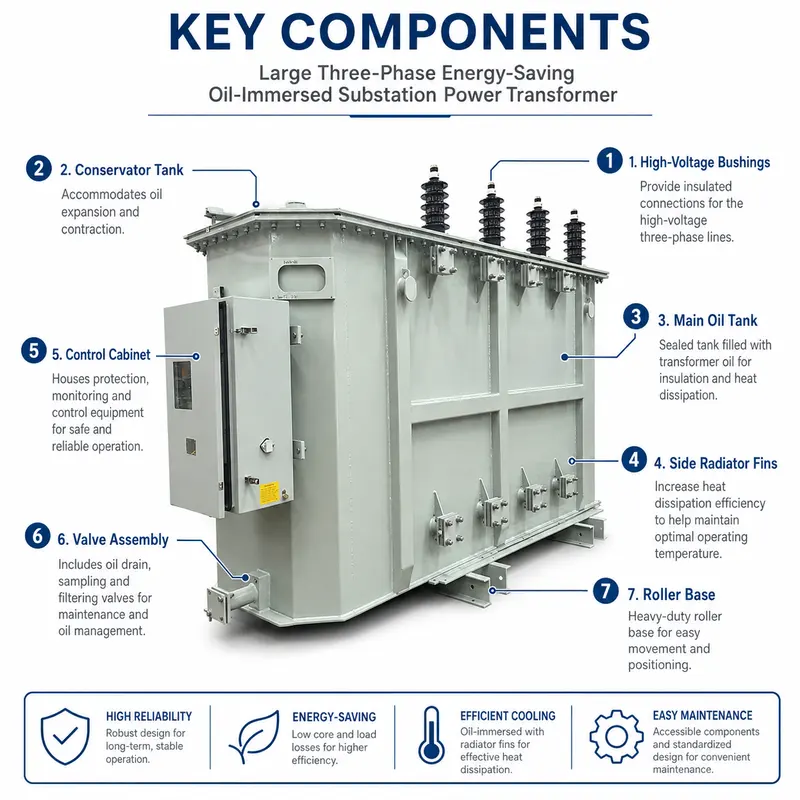Energy-Saving 25 / 30 MVA Oil-Immersed Power Transformer 66–110 kV — internal structure