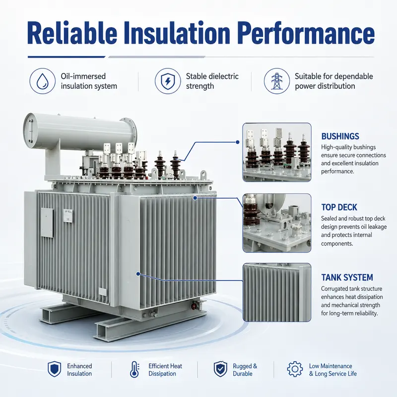 Energy-Saving 500–3500kVA 35kV/480V Three-Phase Oil-Immersed Transformer — specification and nameplate detail