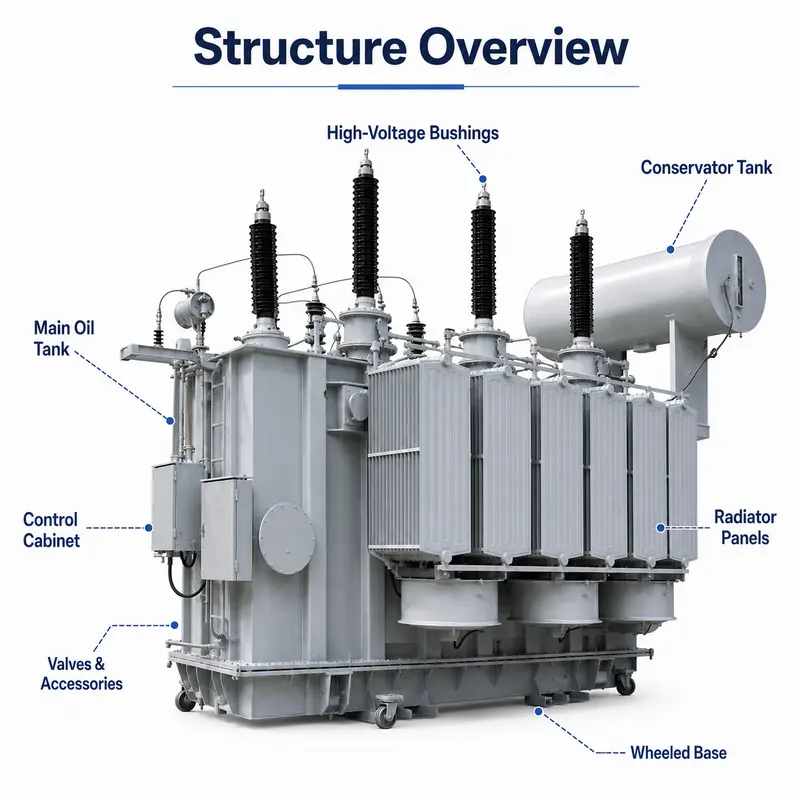 IEC 60076 66 kV Three-Winding Oil-Immersed Substation Power Transformer — internal structure