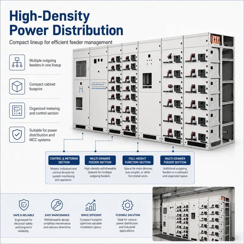 Low Voltage Power Distribution Switchgear, 800V / 630A (GCS, IP65) — safety and protection features