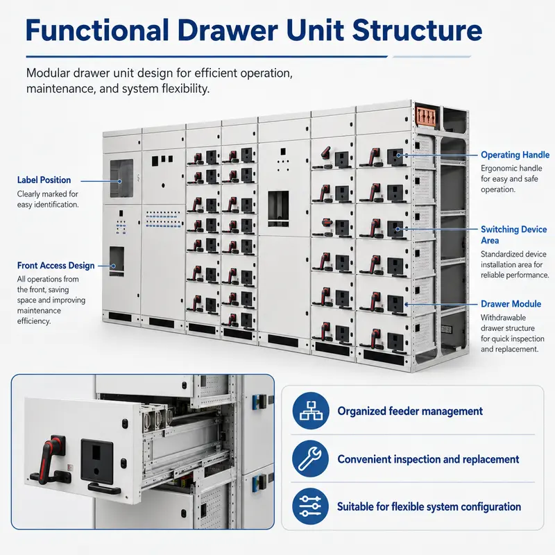 Low Voltage Power Distribution Switchgear, 800V / 630A (GCS, IP65) — internal structure