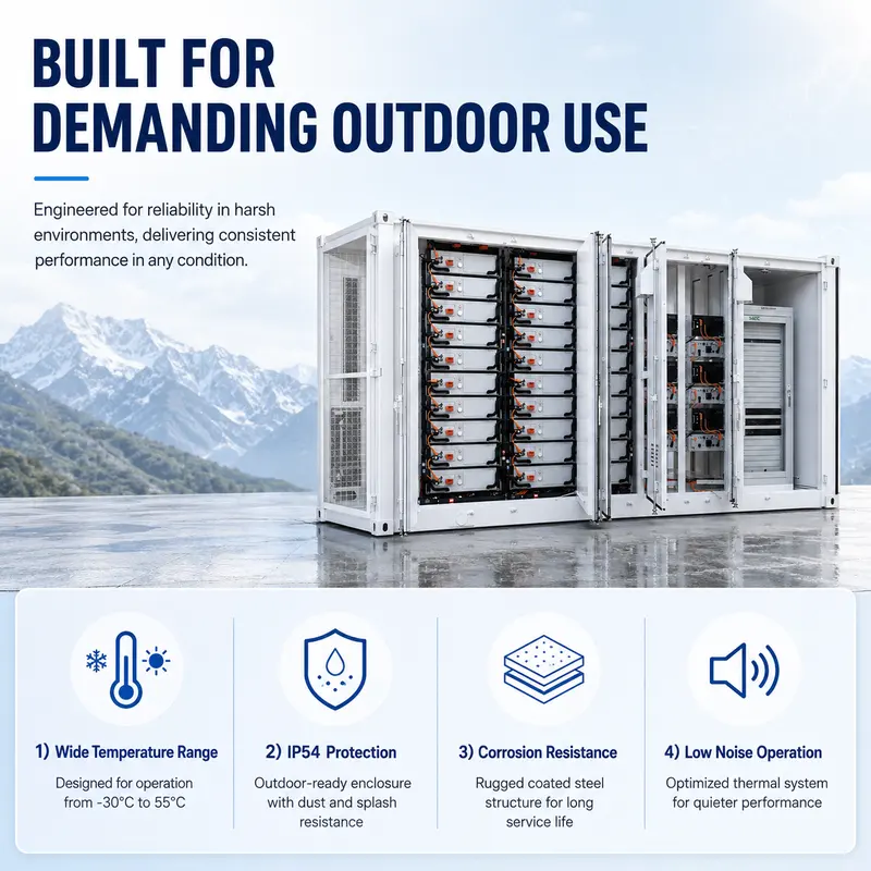 Outdoor BESS 20FT Container, 1MW / 500kWh–1000kWh (Liquid-Cooled, IP67) — safety and protection features