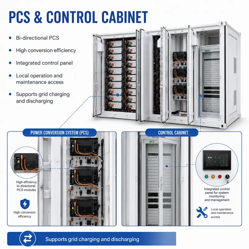 Outdoor BESS 20FT Container, 1MW / 500kWh–1000kWh (Liquid-Cooled, IP67) — internal structure