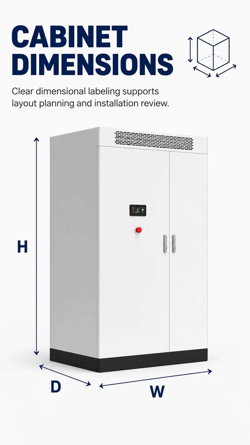 Outdoor Liquid-Cooled Battery Cluster Converged Cabinet — 6000-Cycle Energy Storage System — dimensions and layout