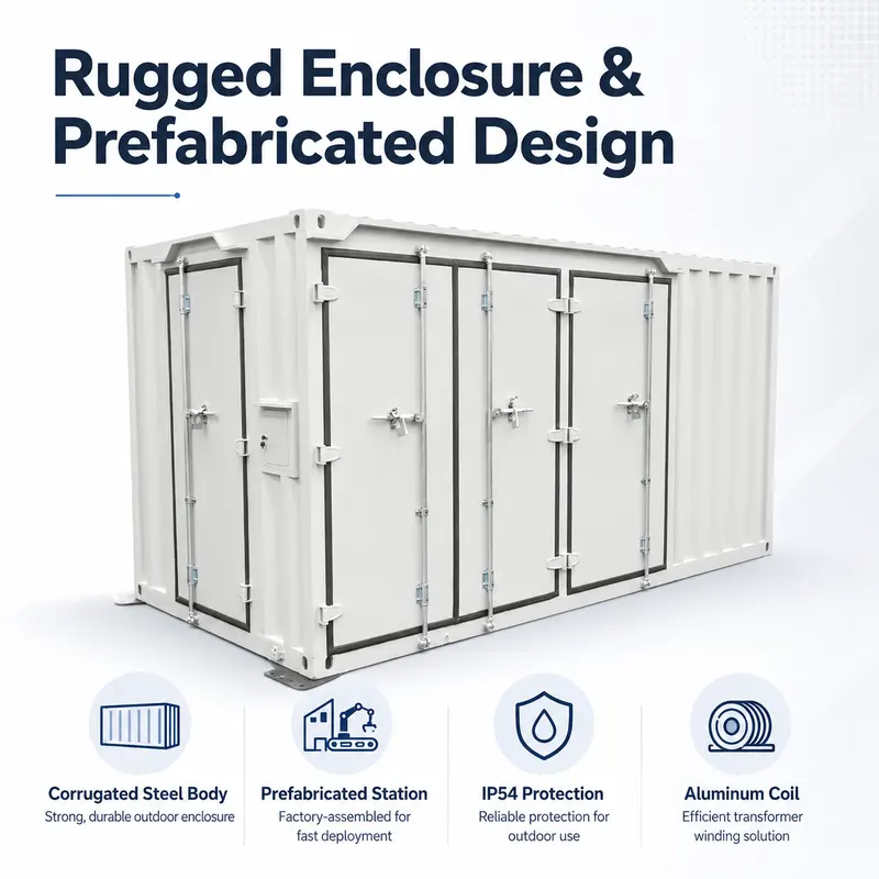 Photovoltaic Aluminum-Coil Prefabricated Container Substation (12–36 kV) — construction and materials detail