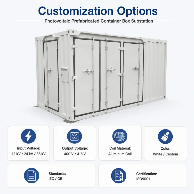 Photovoltaic Aluminum-Coil Prefabricated Container Substation (12–36 kV) — customisation options