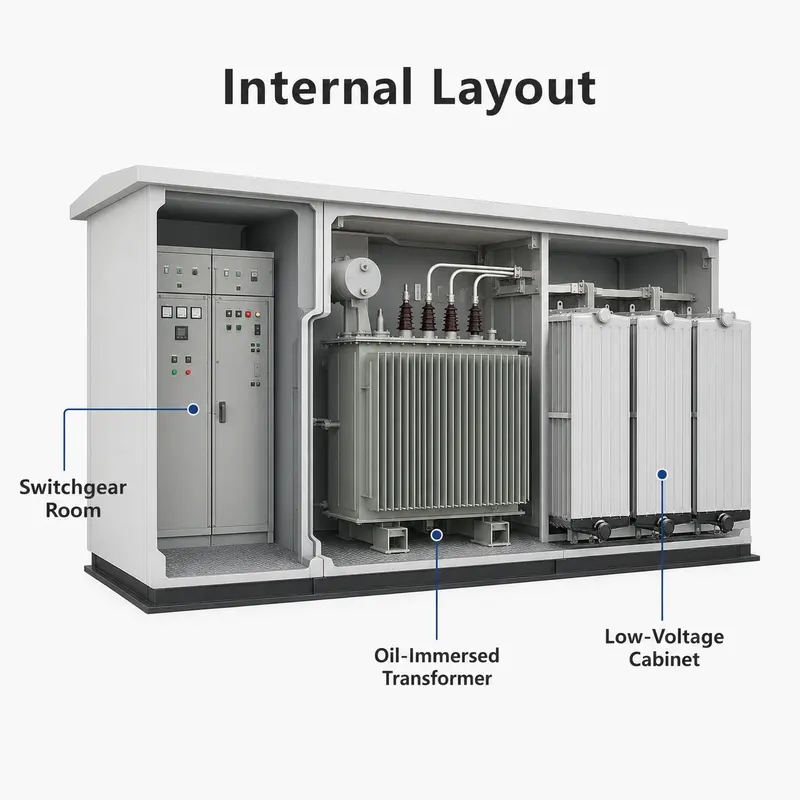 Photovoltaic & Wind Power Box-Type Substation (10/0.4 kV) — internal structure