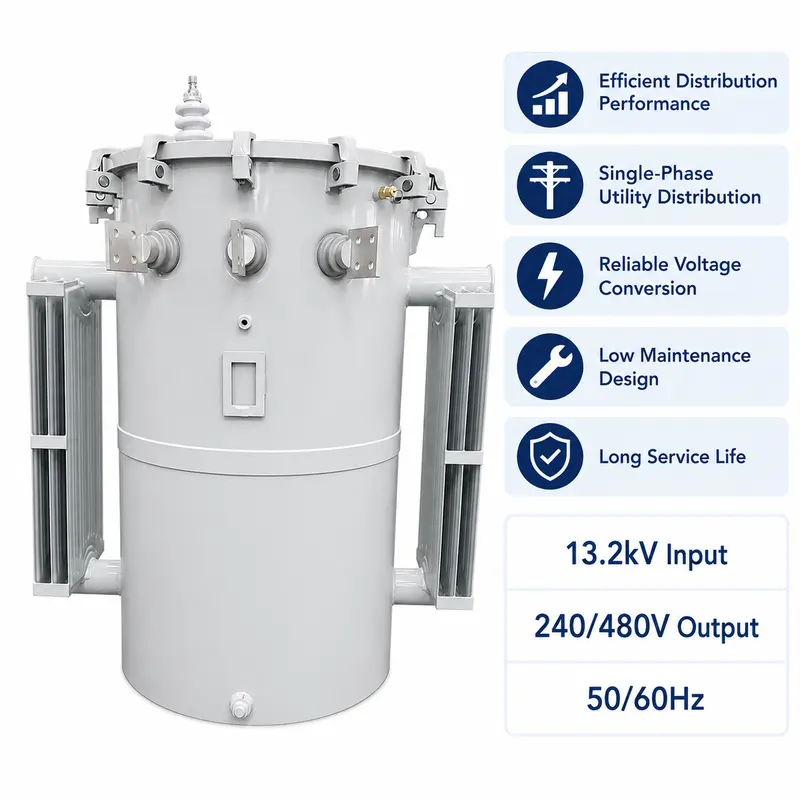 Single-Phase 50 kVA & 75 kVA Pole-Mounted Distribution Transformer (13.2 kV) — typical application
