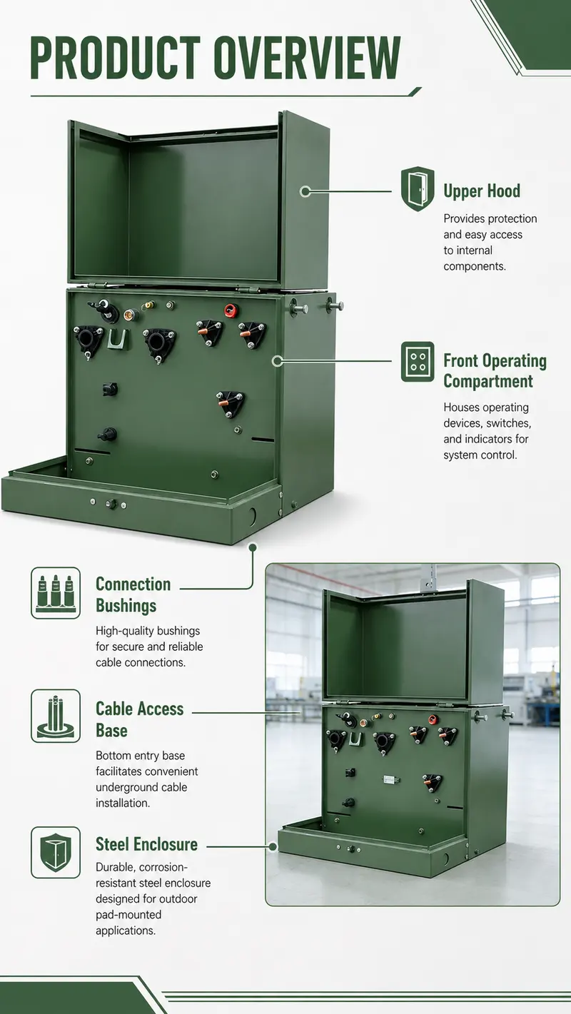 Single-Phase Pad-Mounted Transformer, 37.5–167kVA (12.47/34.5kV to 120/240V) — dimensions and layout