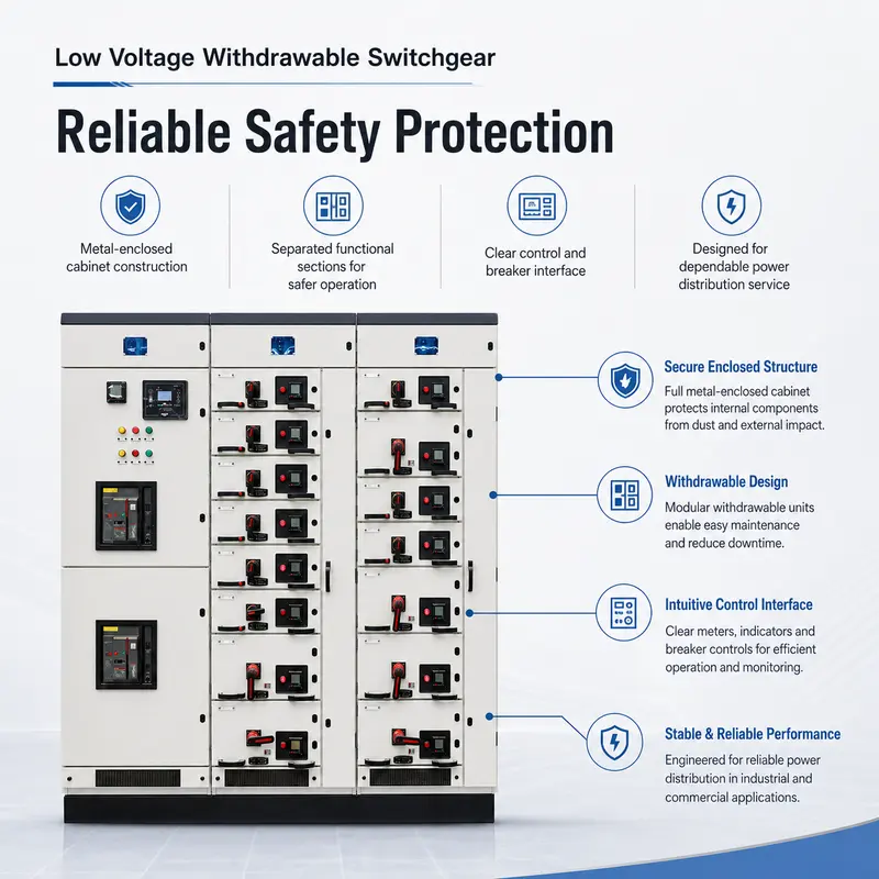 Smart MCC Main Power Distribution Switchgear (GCS Withdrawable, IP65, Energy Saving) — safety and protection features