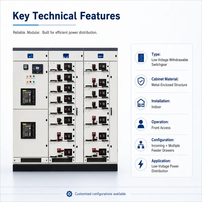 Smart MCC Main Power Distribution Switchgear (GCS Withdrawable, IP65, Energy Saving) — internal structure