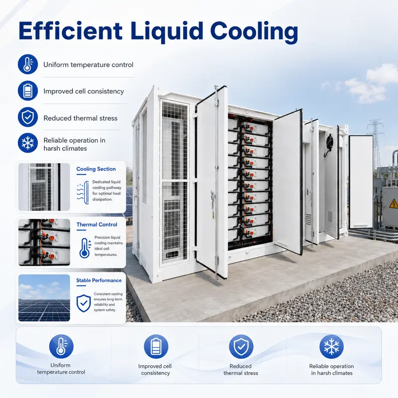 Solar Energy Storage Battery System, 500kW–1000kW / 1MWh–8MWh (Liquid-Cooled, IP67) — specification and nameplate detail