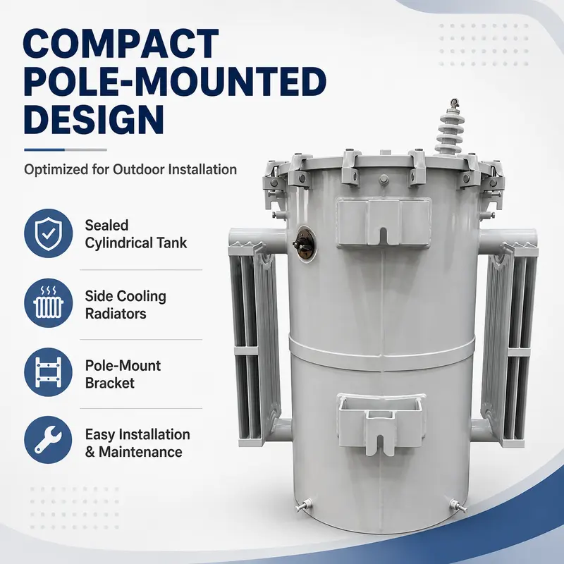 UL-Certified Single-Phase Pole-Mounted Transformer 25–333 kVA (7.2 kV) — typical application
