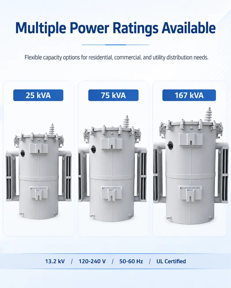 UL Single-Phase Pole-Mounted Transformer 25 / 75 / 167 kVA (13.2 kV) — customisation options
