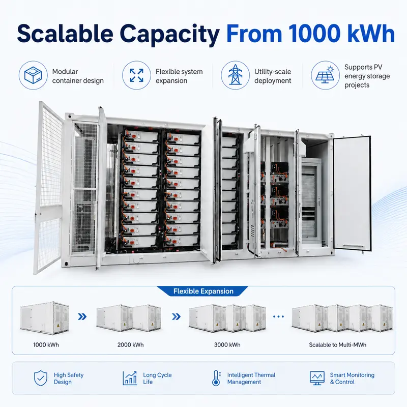 Utility-Scale Lithium-Ion Battery Storage System (1000kWh–5MWh, Liquid-Cooled, IP67) — safety and protection features