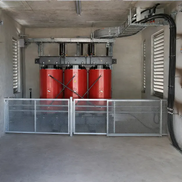 Cast-resin dry-type transformer installed in a barriered and ventilated indoor transformer room